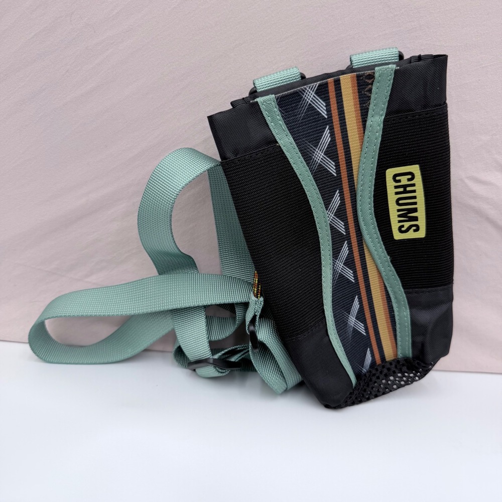 Chums Rock Climbing Chalk Bag Black Sage Green Geometric Pattern Adjustable Belt